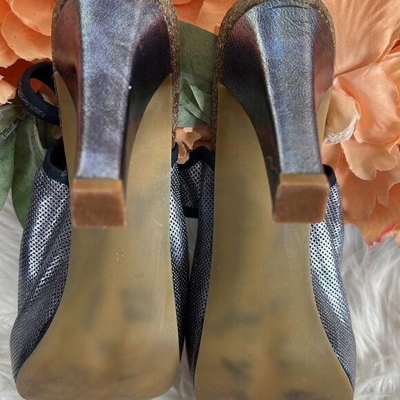 Vintage Donald Pliner Blue Metallic Stretchy Slingback Heels Size 8 - Picture 10 of 11